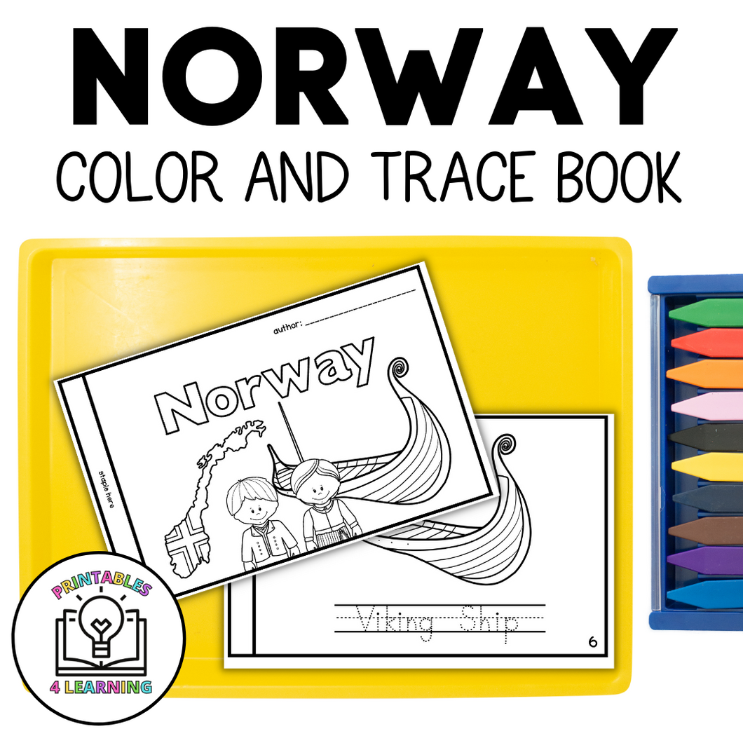 Norway color and trace book for kids â printables learning