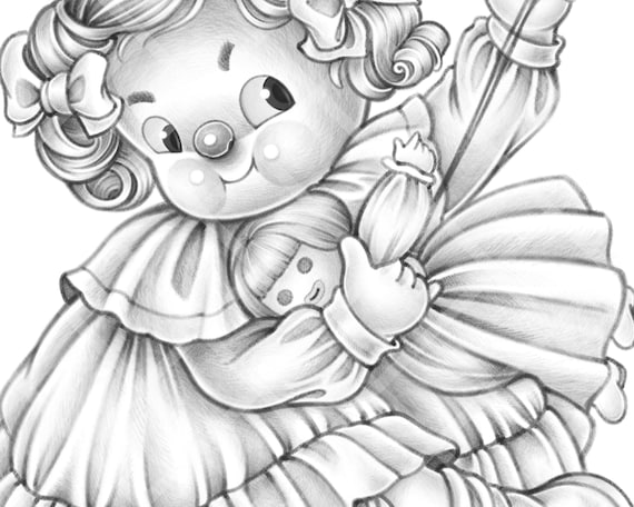New dress coloring pages for adults and kids cute coloring page digital stamp children book illustration doll dress sewing handcraft