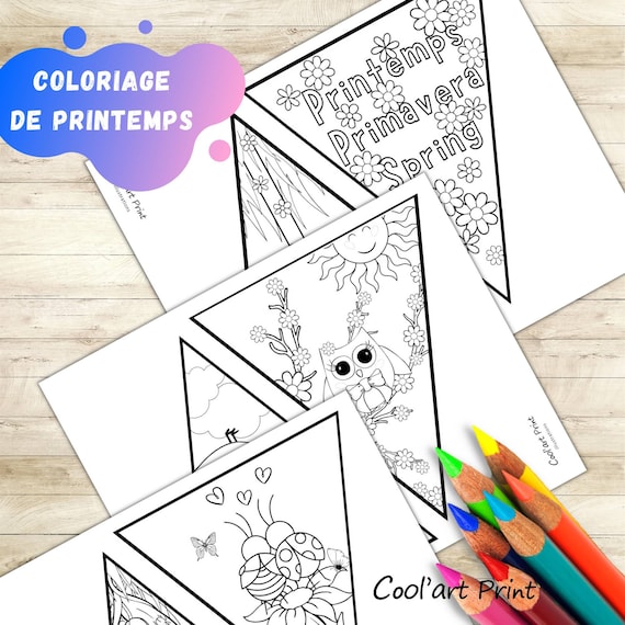 Spring coloring page flags to color drawings for children