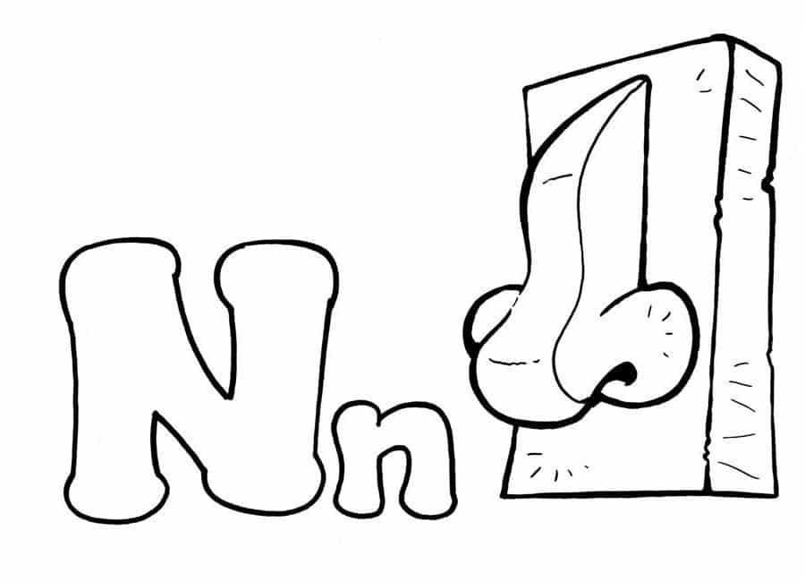 Letter n and a nose coloring page