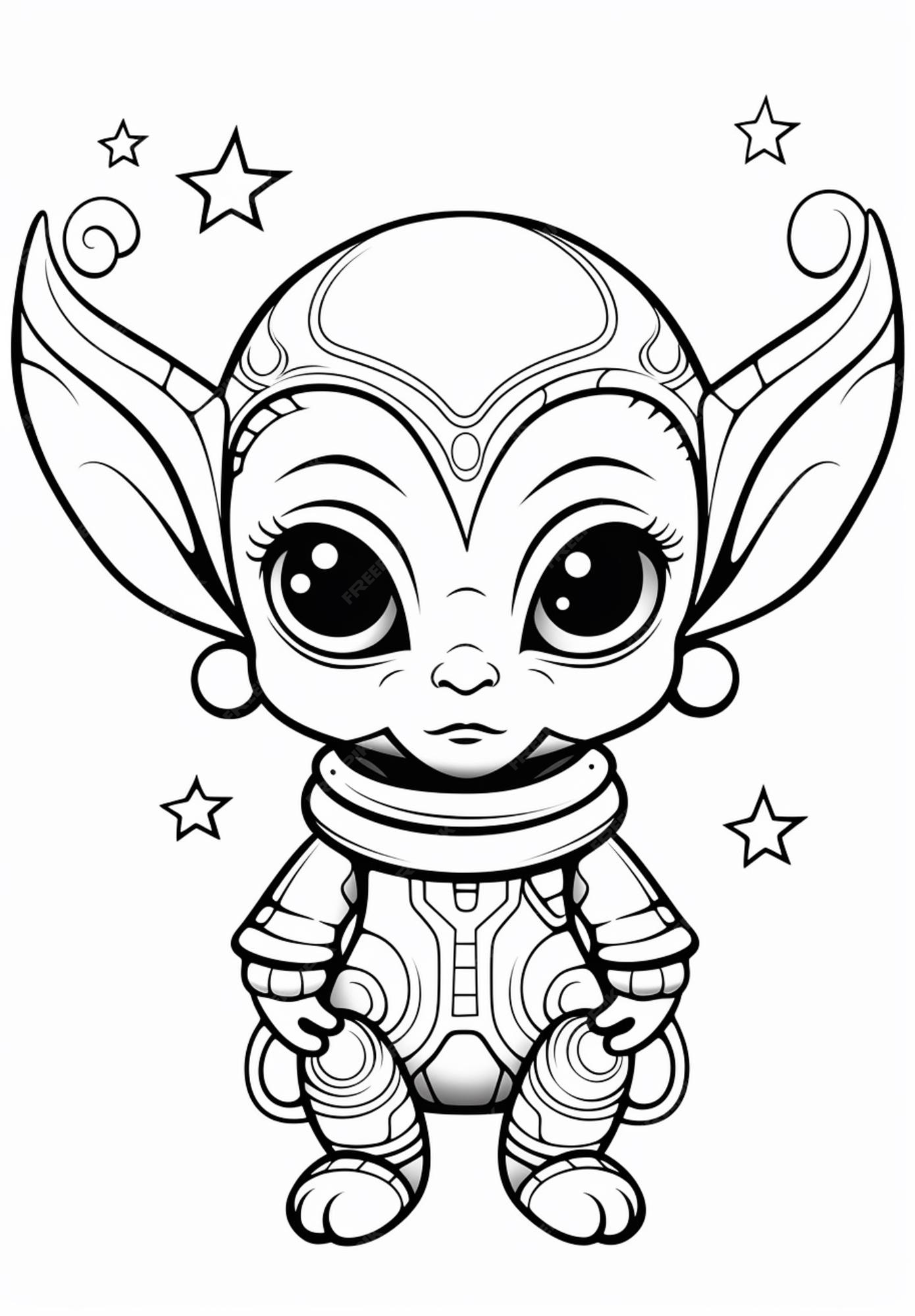 Premium photo a coloring page of a small alien with big eyes and a large nose generative ai