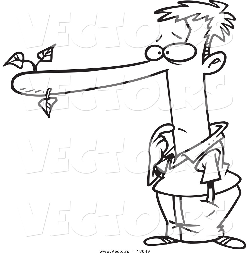 R of a cartoon male liar with a long nose