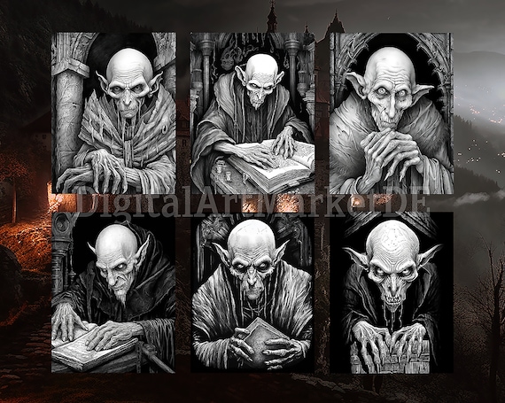 Nosferatu inspired coloring pages for adults instant download grayscale coloring page printable pngjpeg color grading horror dracula