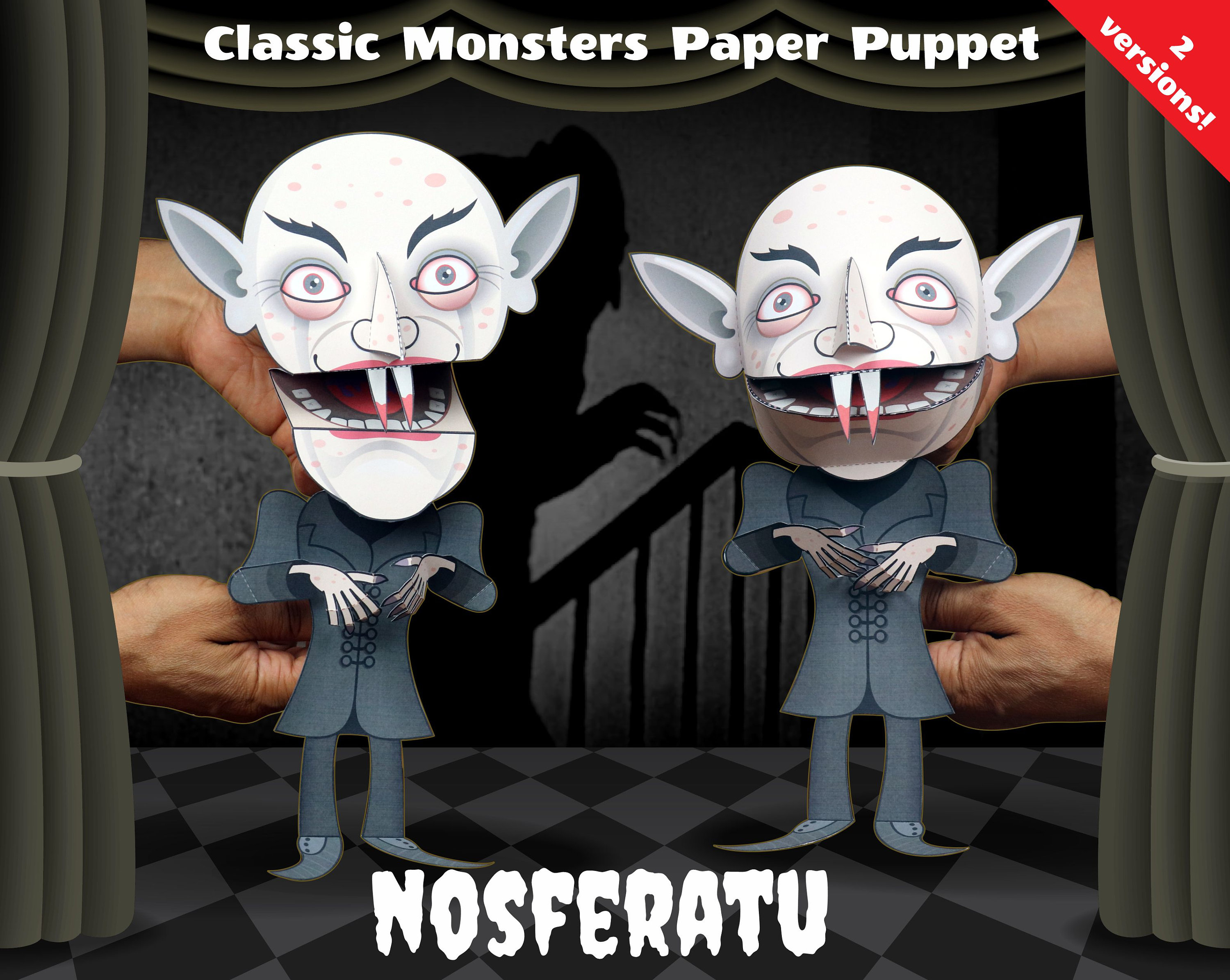 Nosferatu paper puppet halloween holiday printable papercraft paper toy instant download diy craft decoration coloring