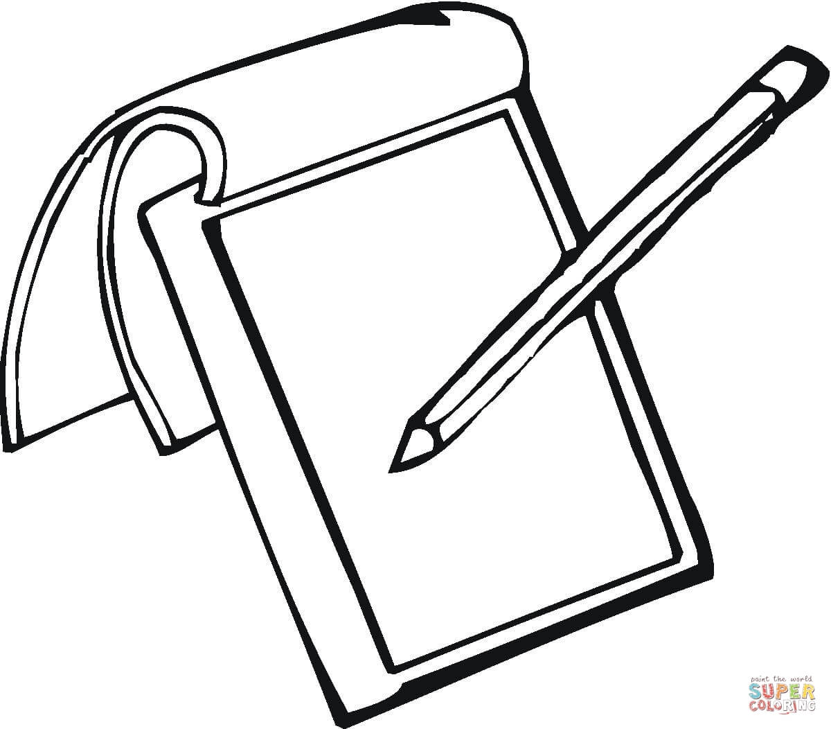 Notepad and pencil coloring page free printable coloring pages