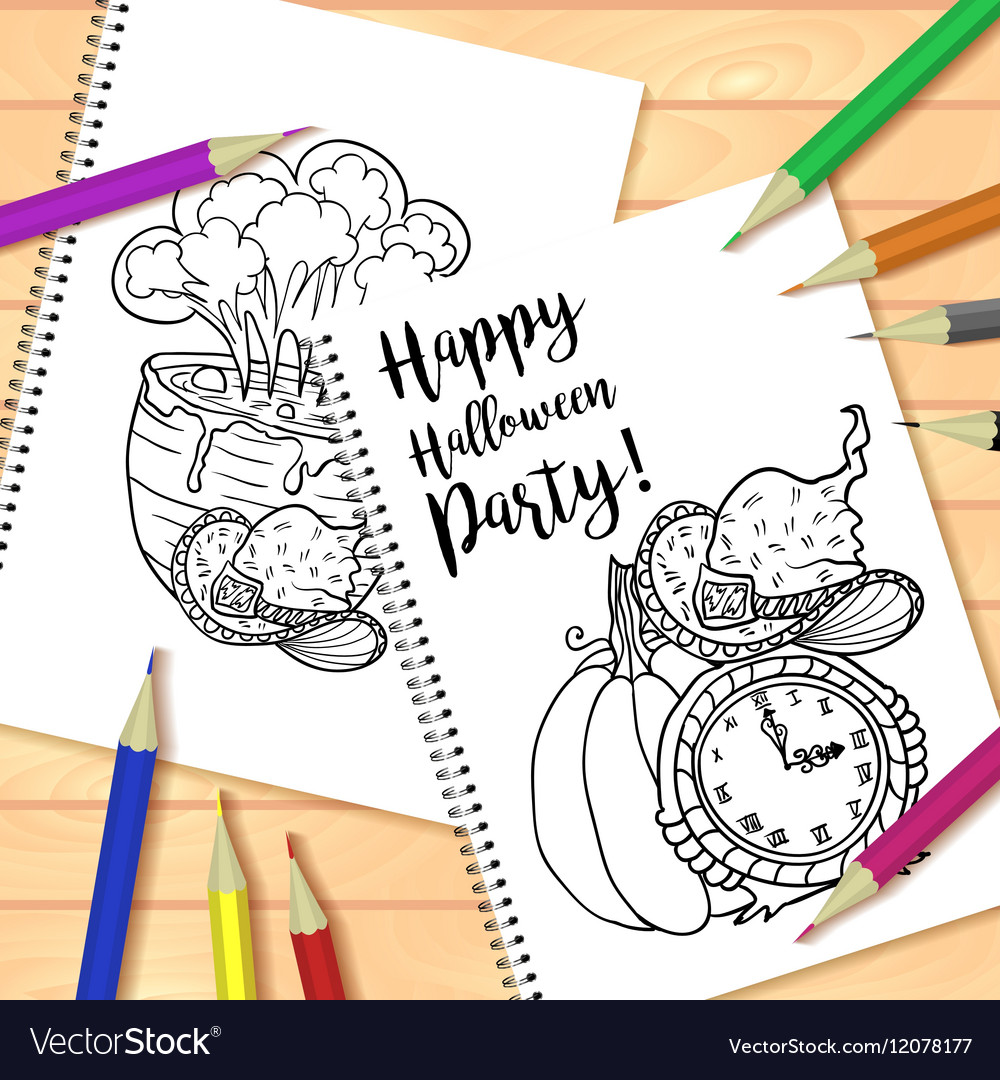 Spiral bound notepad or coloring book with pencils