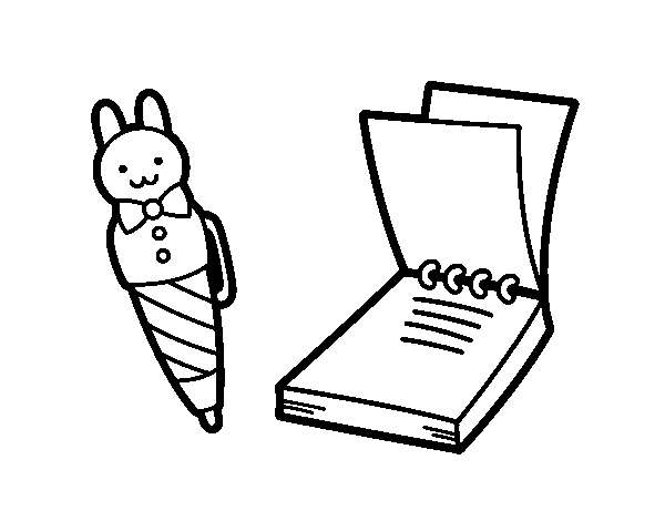 Childrens pen and notepad coloring page