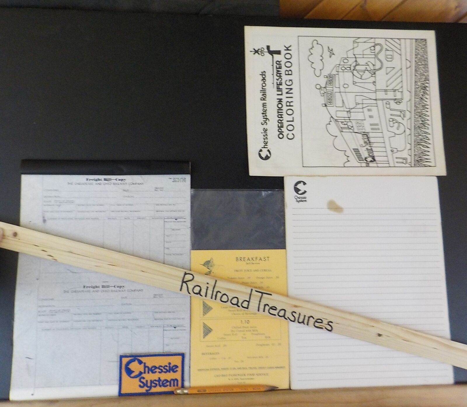 Chessie system railroads items lot patch menu coloring book notepad â