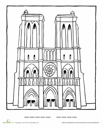 Notre dame coloring page worksheet education elementary art projects coloring pages notre dame