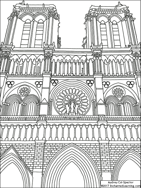 Notre dame cathedral coloring page