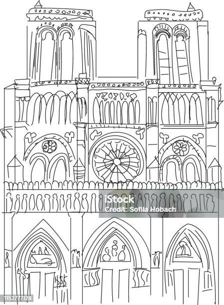 Notre dame de paris cathedral france hand drawing sketch vector illustration of french travel landmark stock illustration