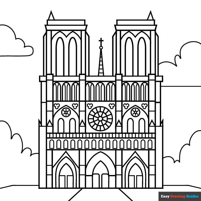 Notre dame cathedral coloring page easy drawing guides