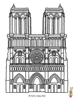 Cathedral of notre dame colouring page by kerry daley tpt