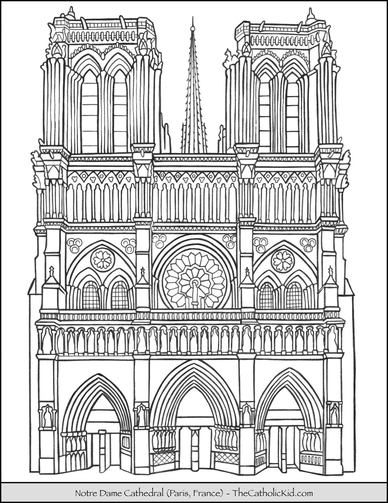 Notre dame cathedral coloring page