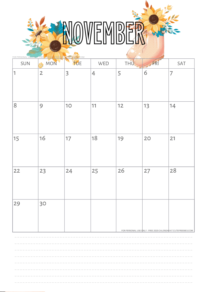 Free printable november calendar