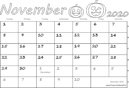 November usa calendar free printable pdf