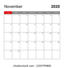 November calendar page year stock illustration