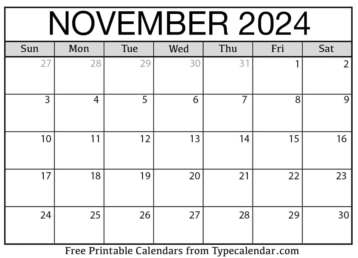 Free printable november calendars