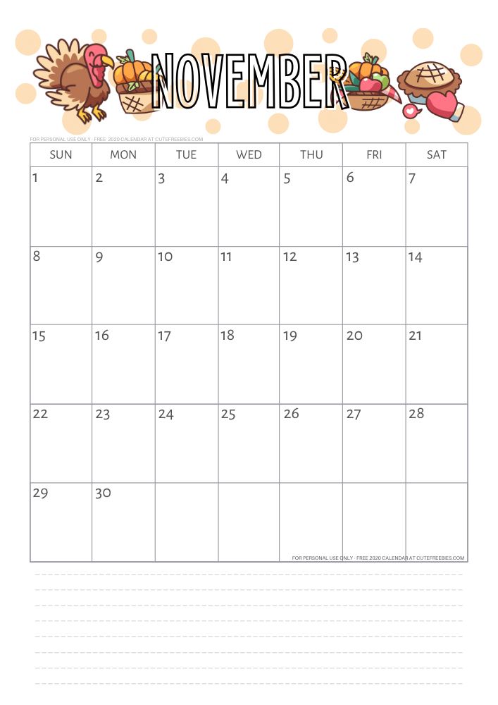 Free printable november calendar