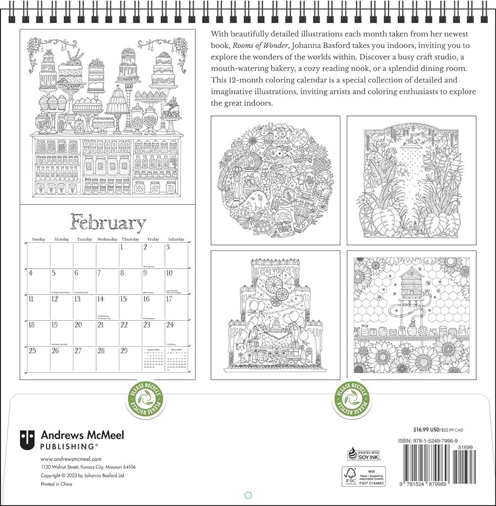 Johanna basford coloring wall calendar rooms of wonder basford johanna books
