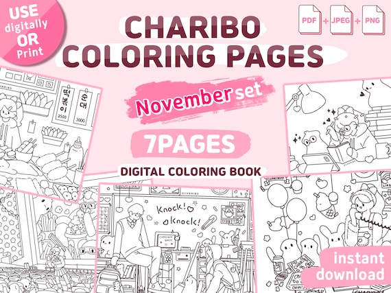 Charibo art november set digital coloring book printable coloring pages adult coloring sheet kids coloring sheet coloring template instant download