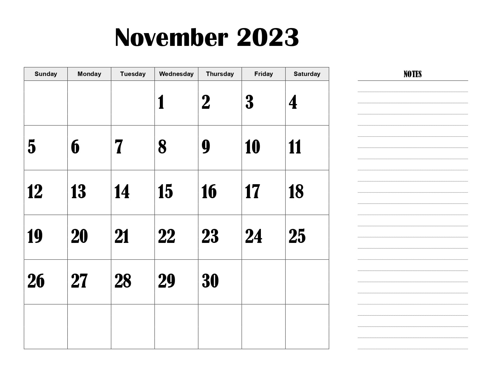 Free november calendar printable pdf with holidays templates
