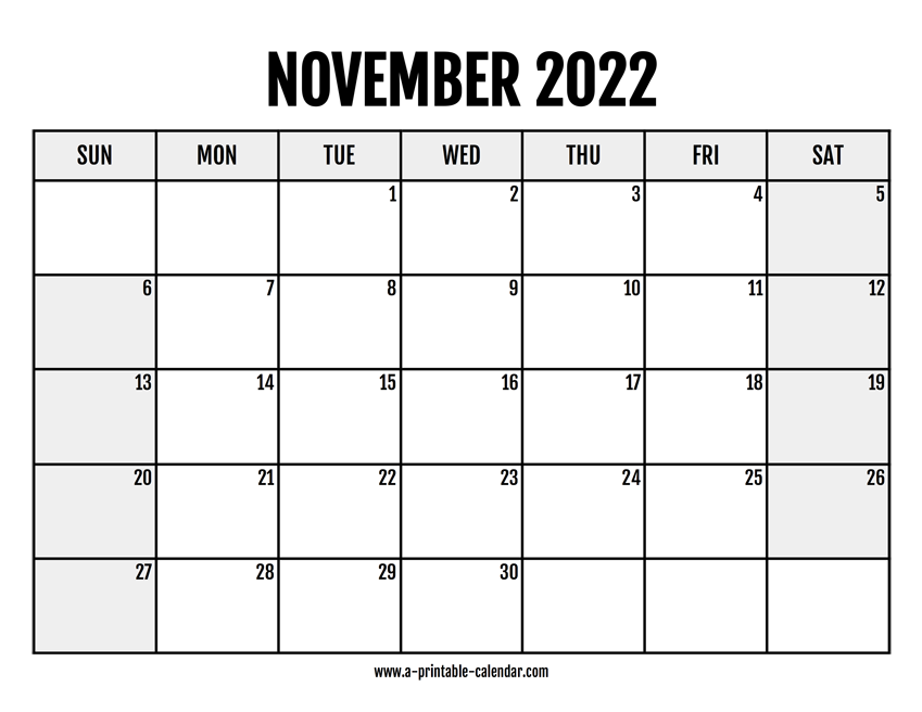 November calendar printable