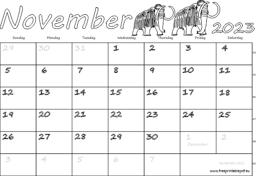 November usa calendar free printable pdf