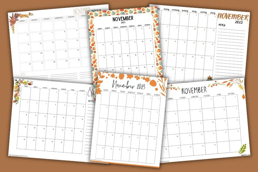 Free printable november calendars