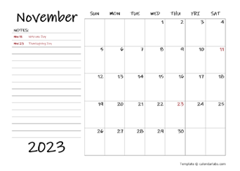 November printable calendar