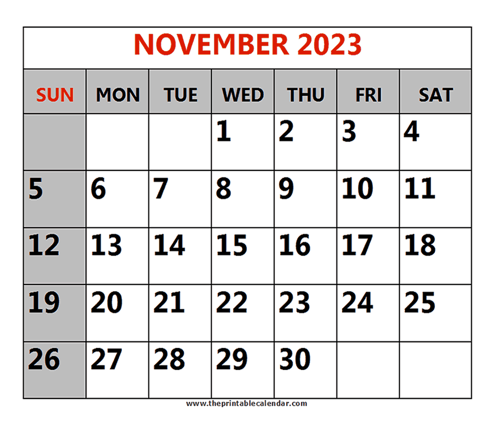 November printable calendars