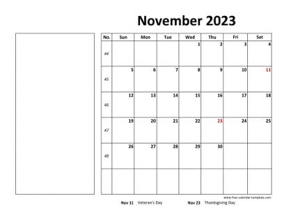 November free calendar tempplate free