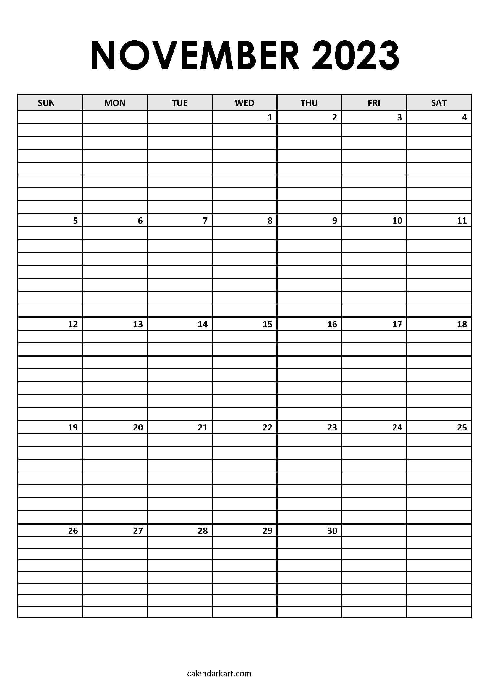 Free printable november calendars