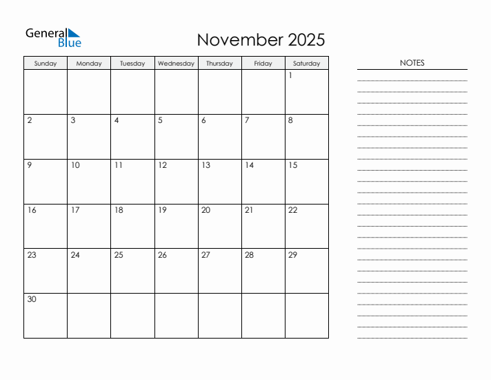 November monthly calendar pdf word excel