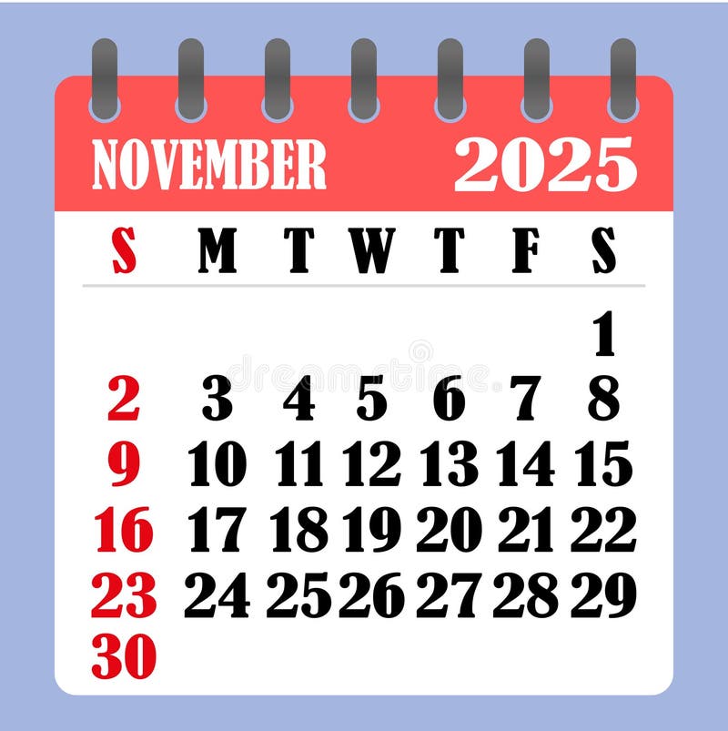 Letter calendar for november the week begins on sunday time planning and schedule concept flat design stock illustration