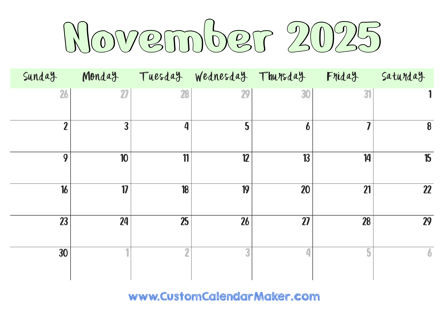 November printable calendar free templates pdf