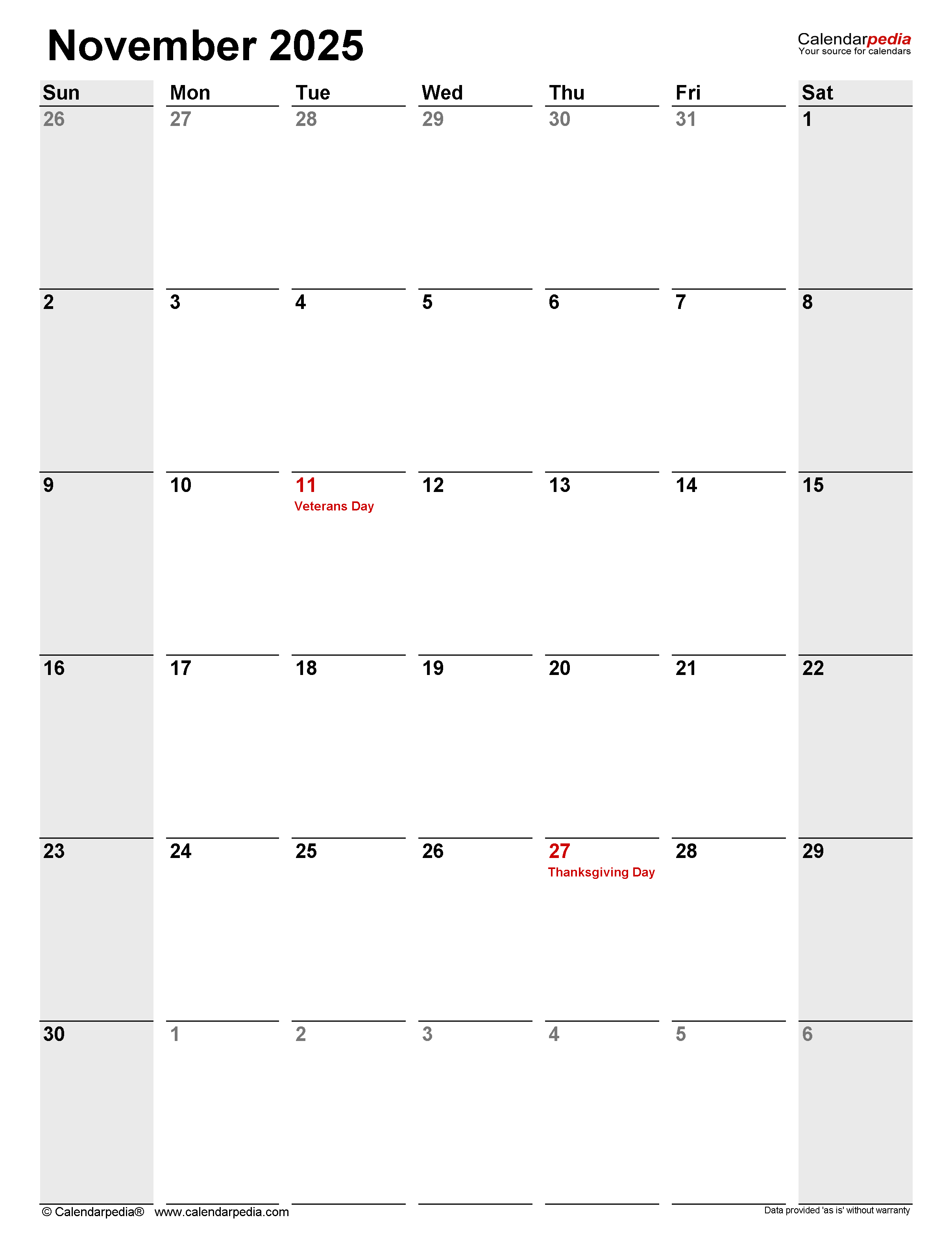 November calendar templates for word excel and pdf