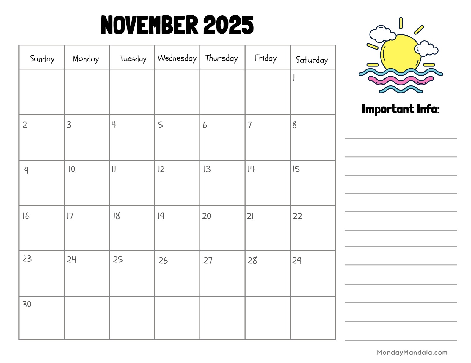 November calendar free pdf printables