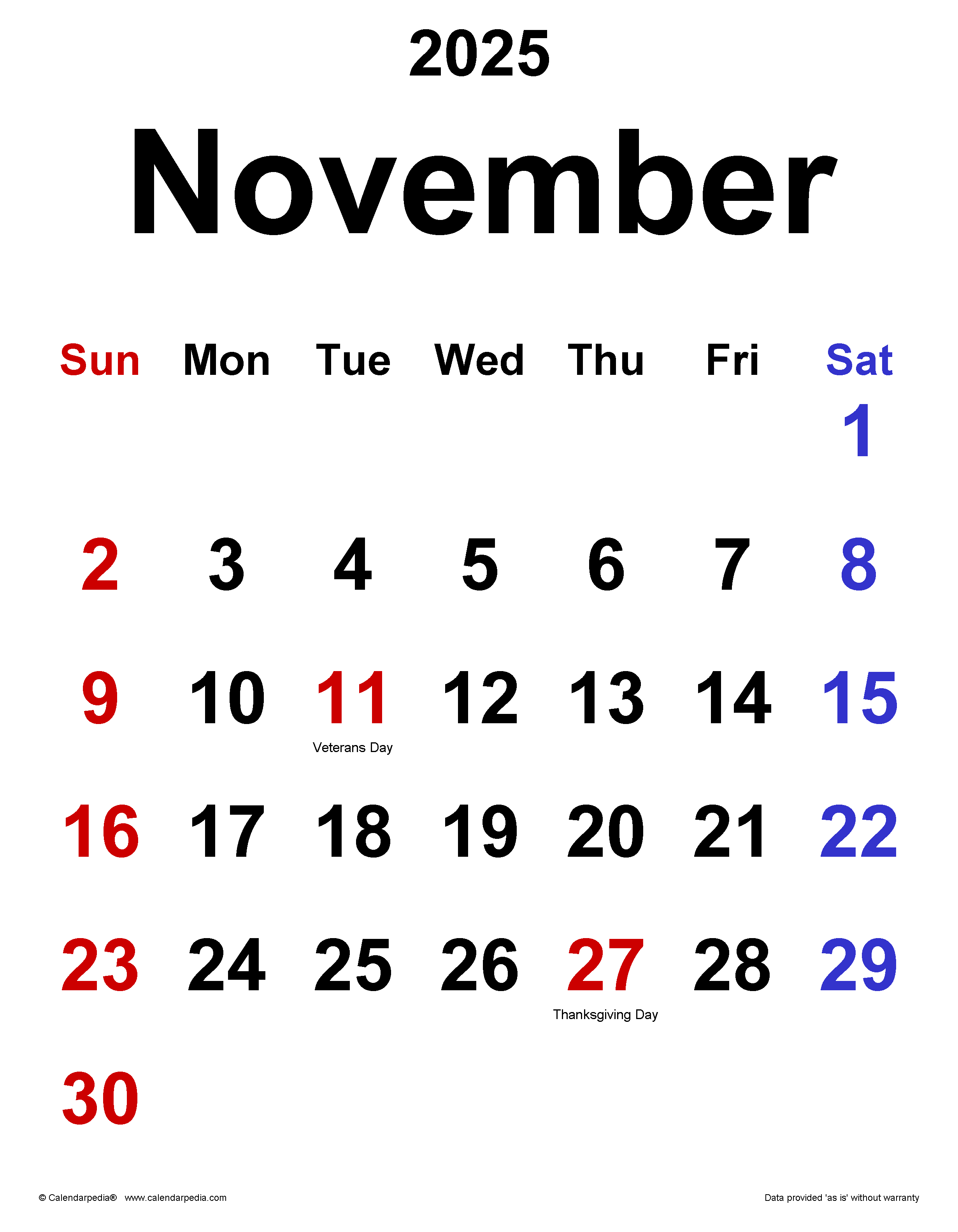 November calendar templates for word excel and pdf