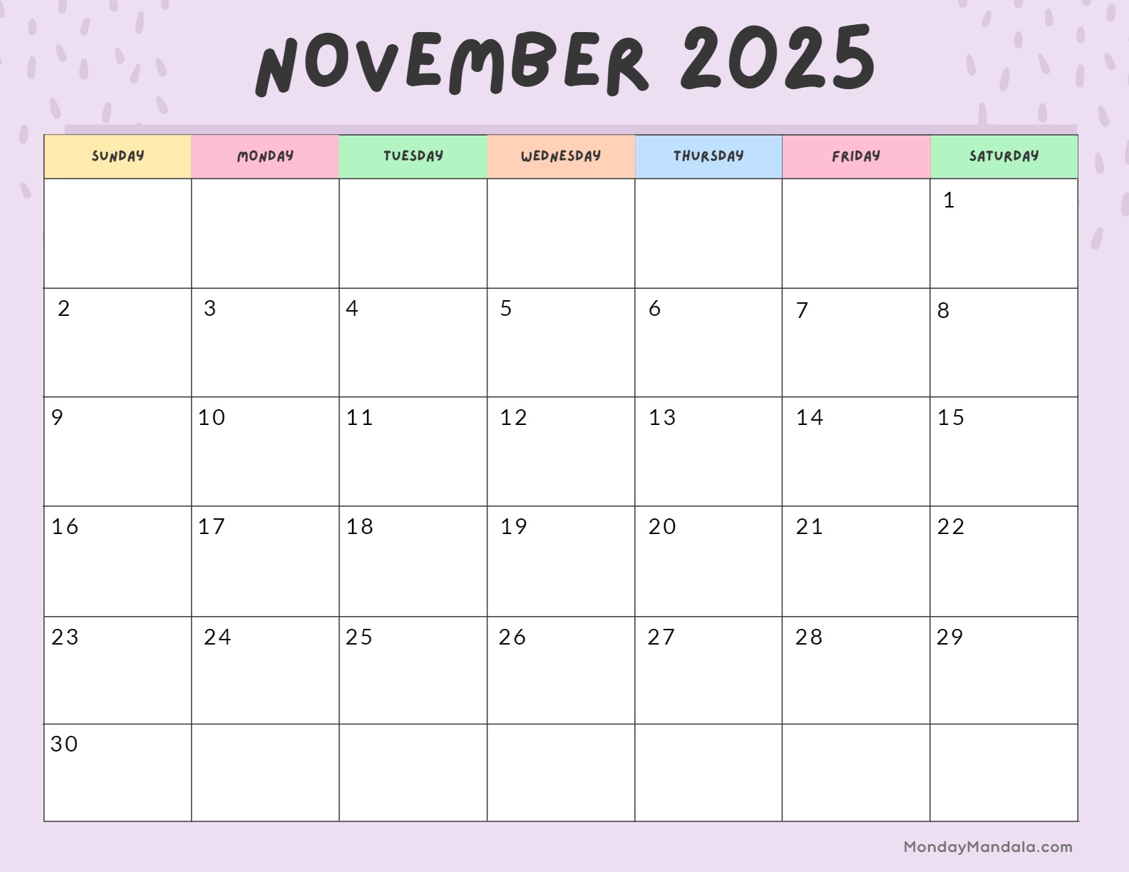 November calendar free pdf printables