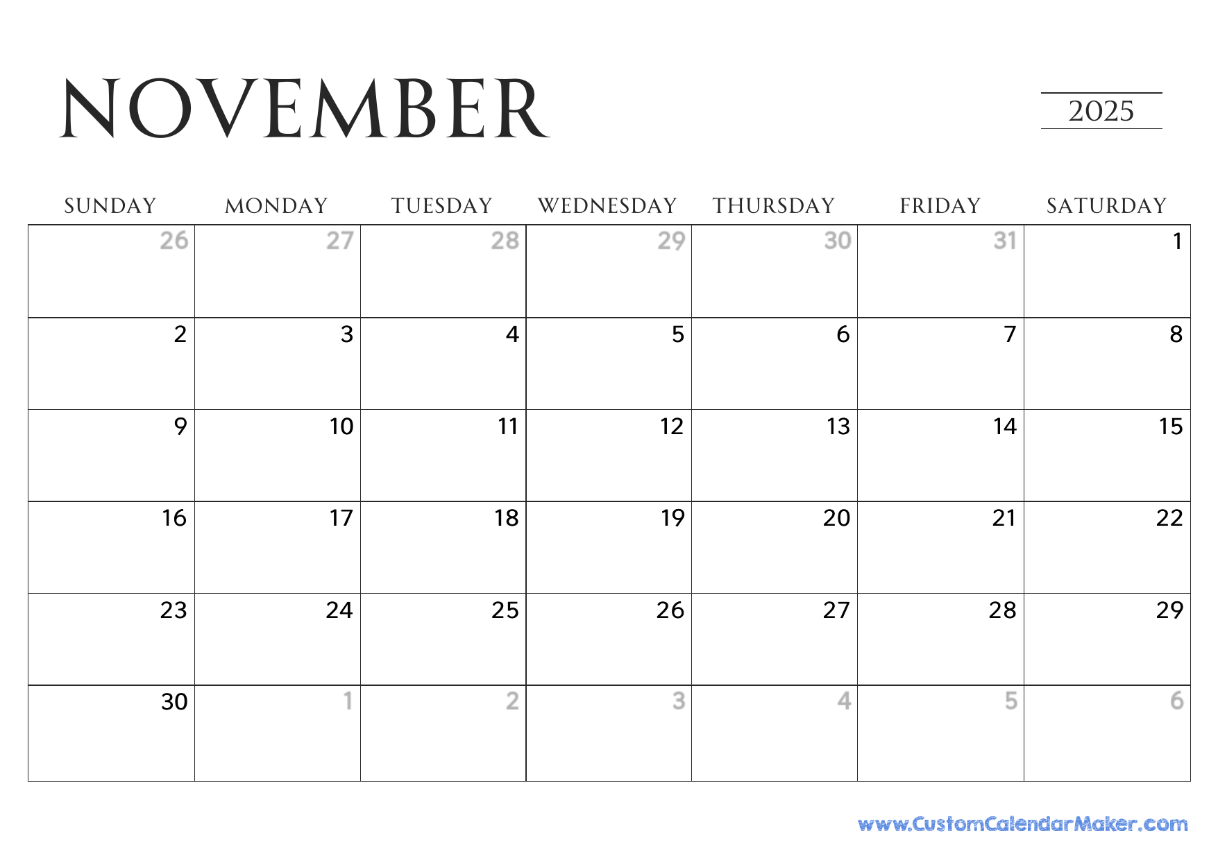 November printable calendar free templates pdf