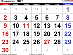 November calendar templates for word excel and pdf