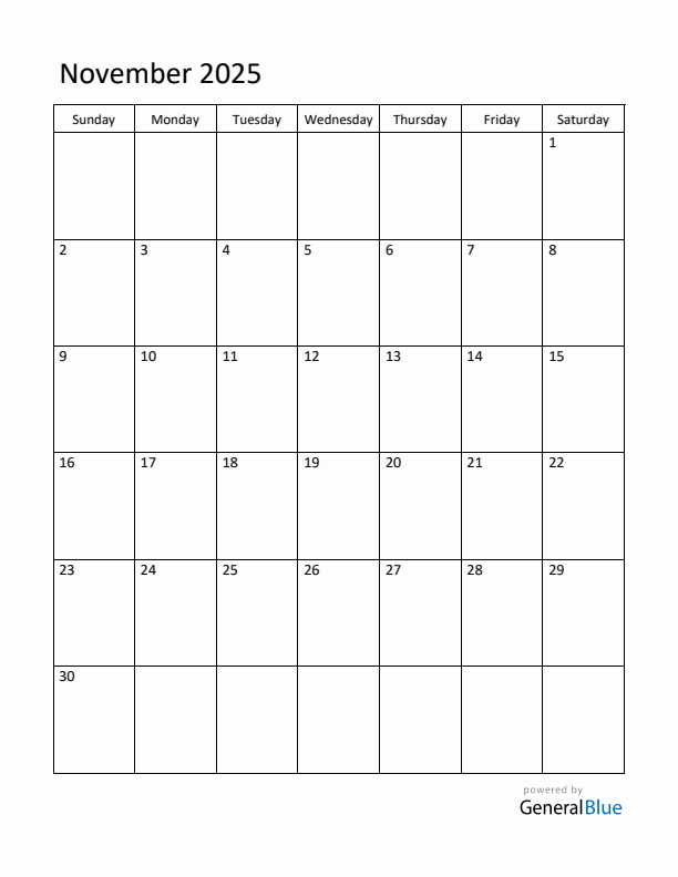 November monthly calendar pdf word excel