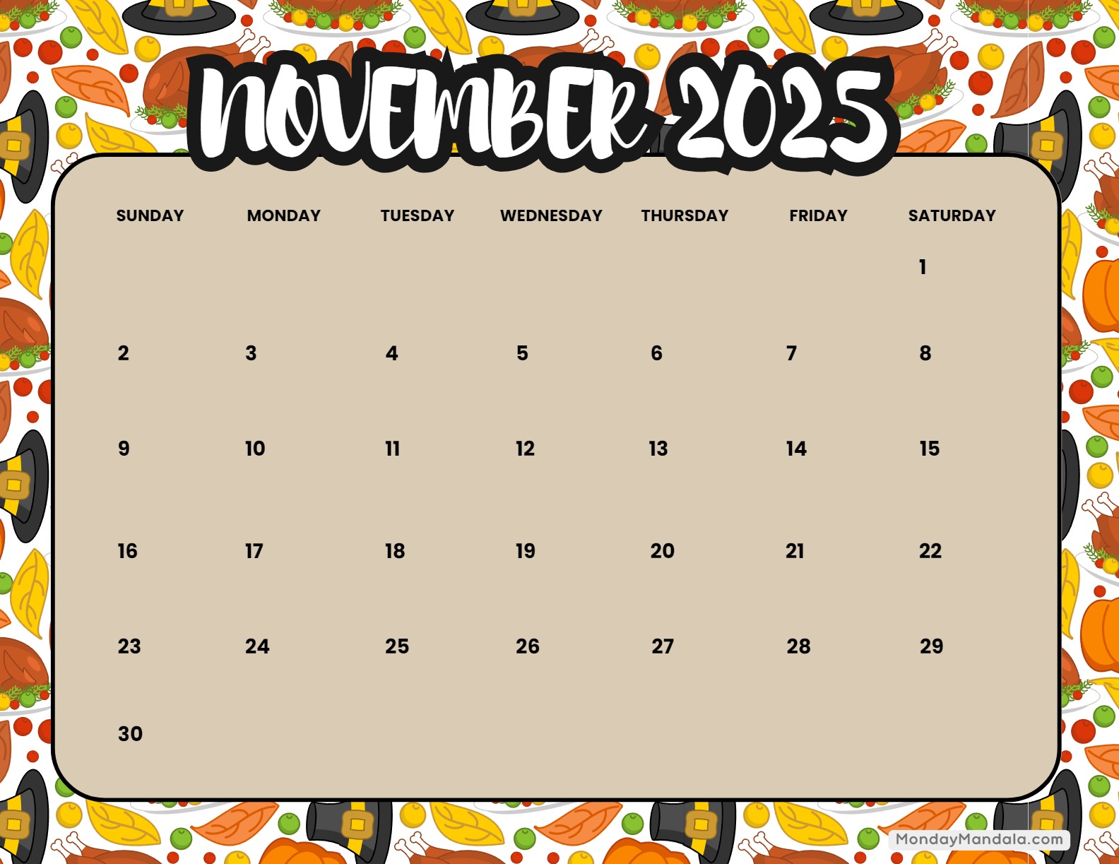 November calendar free pdf printables