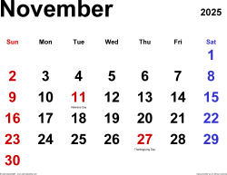 November calendar templates for word excel and pdf
