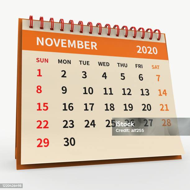 Standing desk calendar november color page stock photo