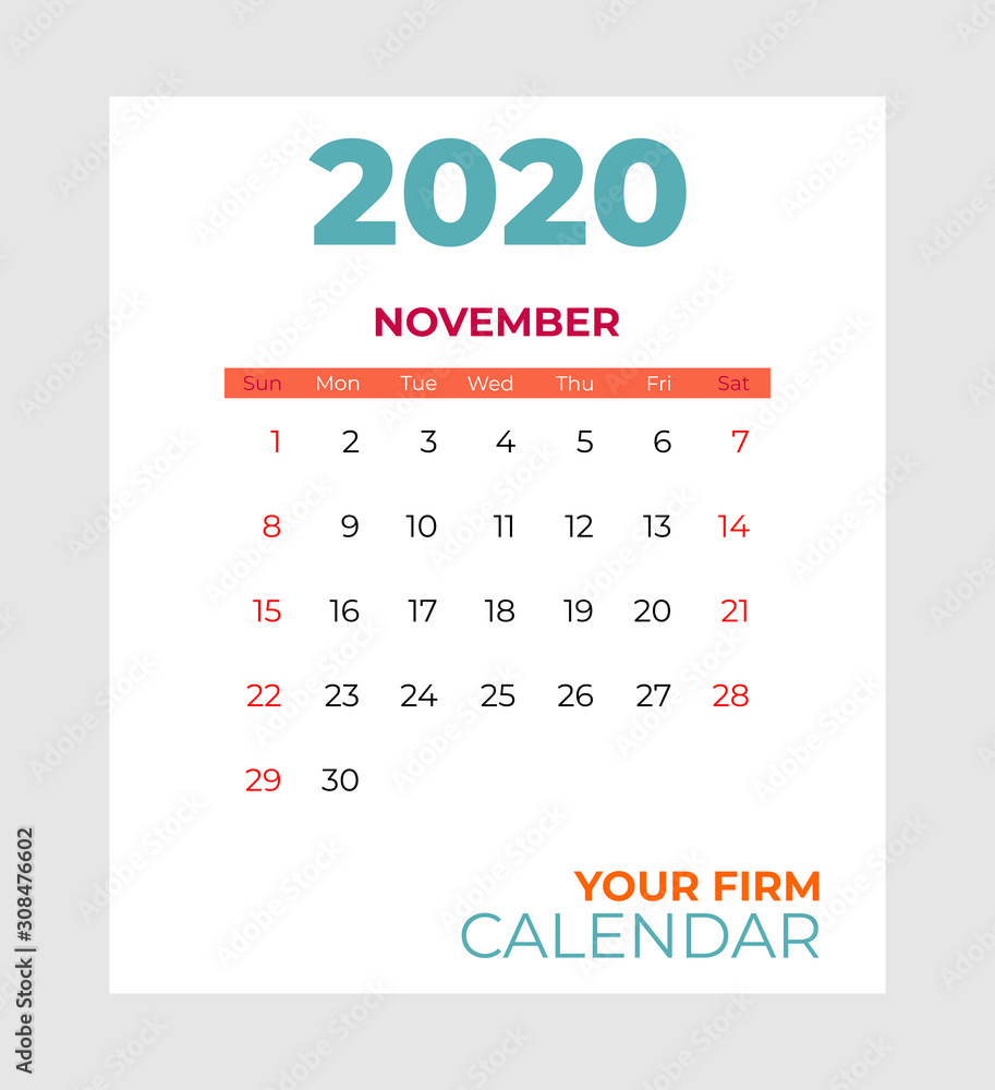 November calendar vector template abstract empty isolated set calendar screen desktop months agenda red color vector mock up calendar day planner set month pages graphic element vector