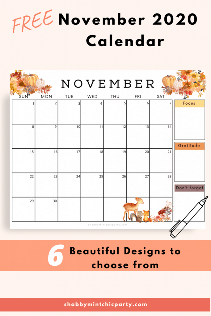 Free printable november calendar shabby mint chic party