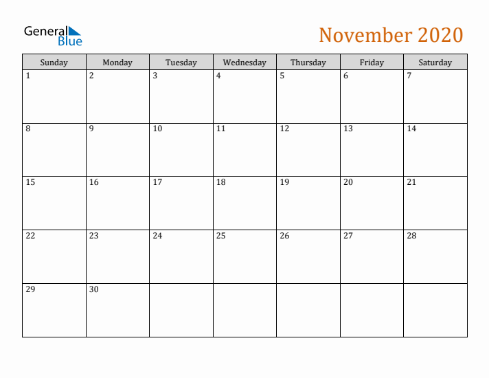 November monthly calendar pdf word excel
