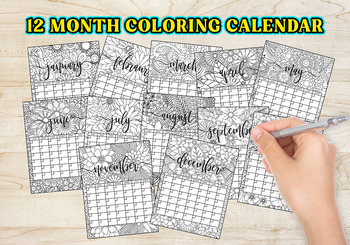 Month adult coloring pages floral coloring calendar tpt